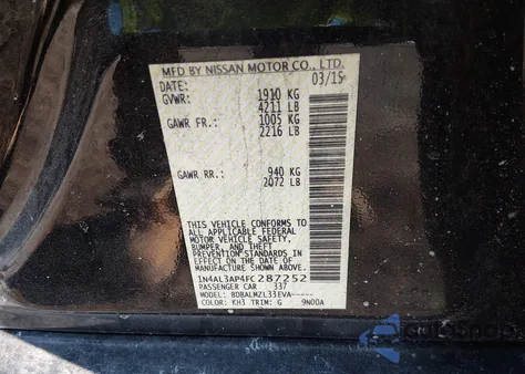 2015 Nissan Altima 2.5 Sv z USA, uszkodzony, nr VIN 1N4AL3AP4FC287252